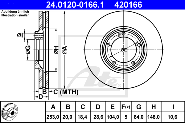 Disque de frein avant ATE 24.0120-0166.1 (X1)