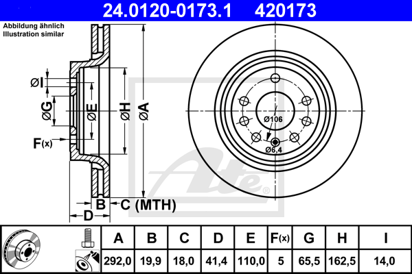 Disque de frein arriere ATE 24.0120-0173.1 (X1)