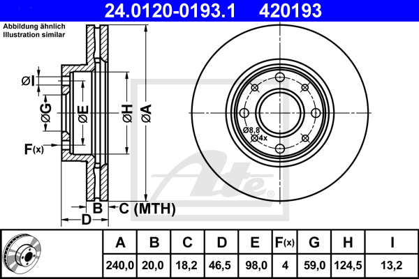 Disque de frein avant ATE 24.0120-0193.1 (X1)