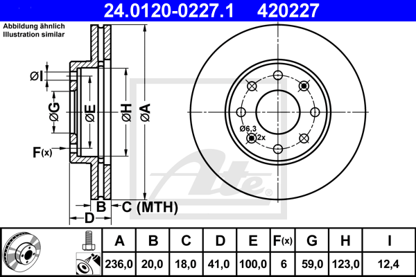Disque de frein avant ATE 24.0120-0227.1 (X1)