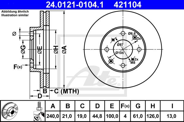 Disque de frein avant ATE 24.0121-0104.1 (X1)