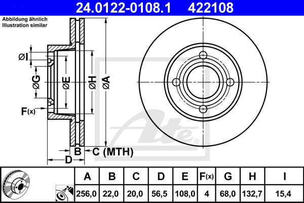 Disque de frein avant ATE 24.0122-0108.1 (X1)