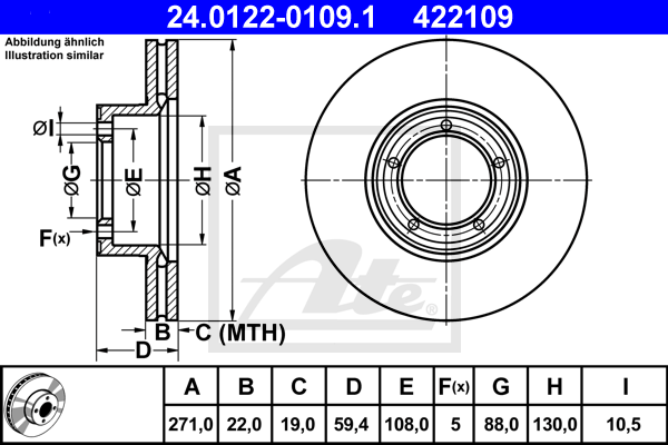 Disque de frein avant ATE 24.0122-0109.1 (X1)
