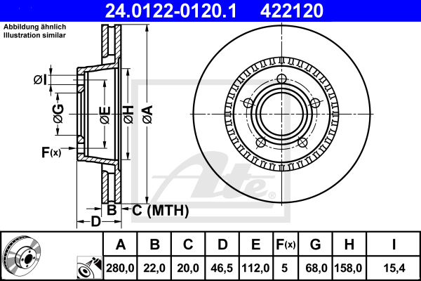 Disque de frein avant ATE 24.0122-0120.1 (X1)