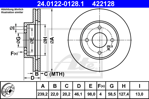 Disque de frein avant ATE 24.0122-0128.1 (X1)