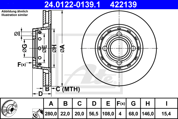 Disque de frein avant ATE 24.0122-0139.1 (X1)