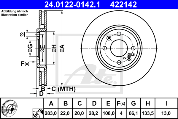 Disque de frein avant ATE 24.0122-0142.1 (X1)