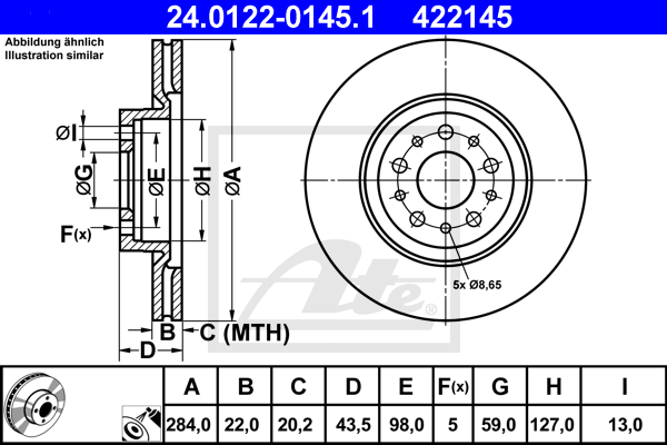 Disque de frein avant ATE 24.0122-0145.1 (X1)