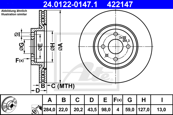 Disque de frein avant ATE 24.0122-0147.1 (X1)