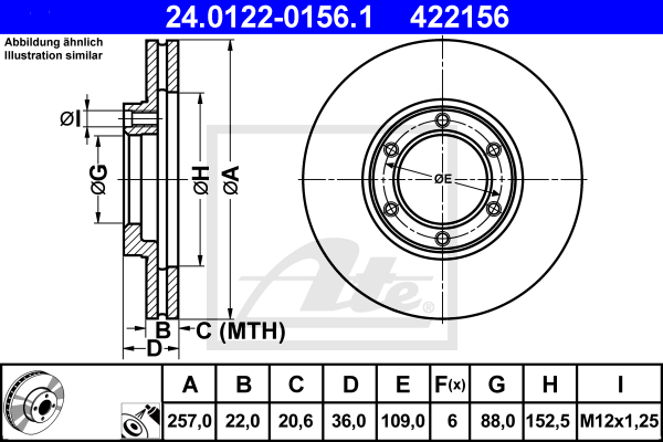 Disque de frein avant ATE 24.0122-0156.1 (X1)
