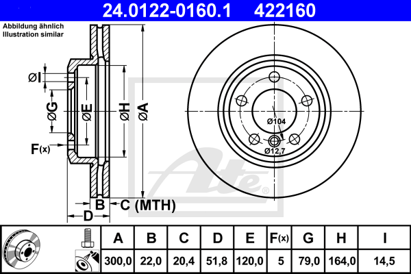 Disque de frein avant ATE 24.0122-0160.1 (X1)