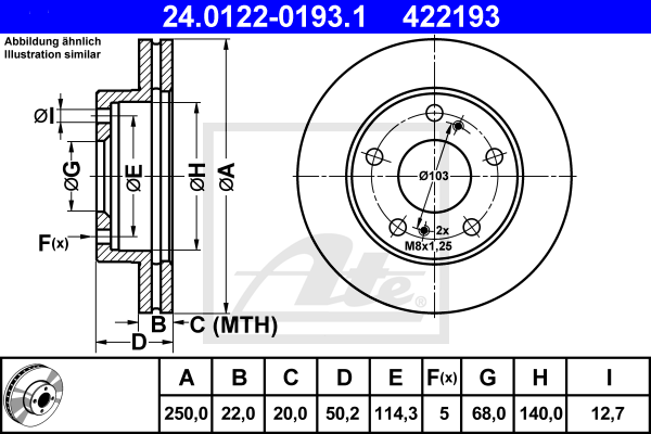 Disque de frein avant ATE 24.0122-0193.1 (X1)