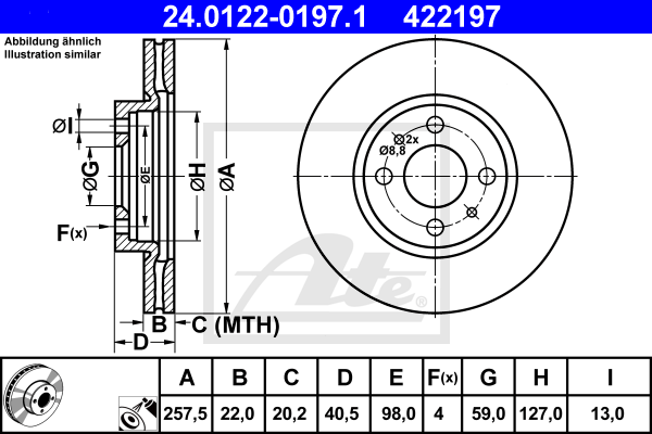 Disque de frein avant ATE 24.0122-0197.1 (X1)