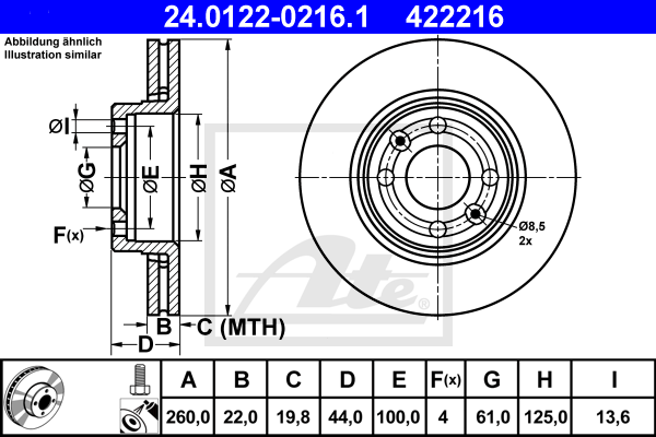 Disque de frein avant ATE 24.0122-0216.1 (X1)