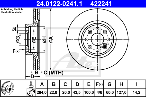 Disque de frein avant ATE 24.0122-0241.1 (X1)