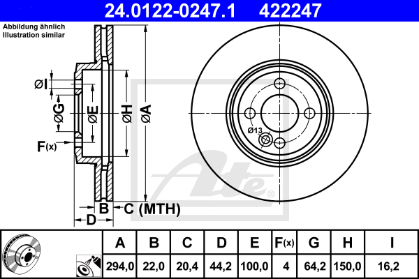 Disque de frein avant ATE 24.0122-0247.1 (X1)