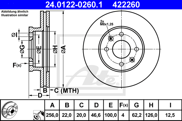 Disque de frein avant ATE 24.0122-0260.1 (X1)