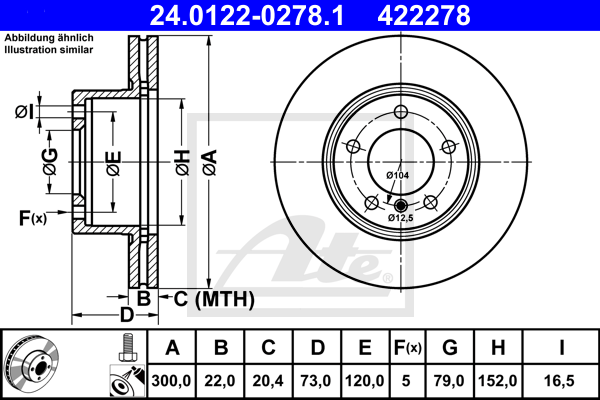 Disque de frein avant ATE 24.0122-0278.1 (X1)