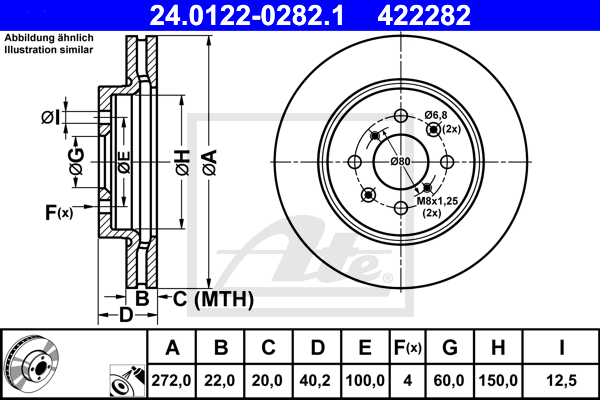 Disque de frein avant ATE 24.0122-0282.1 (X1)