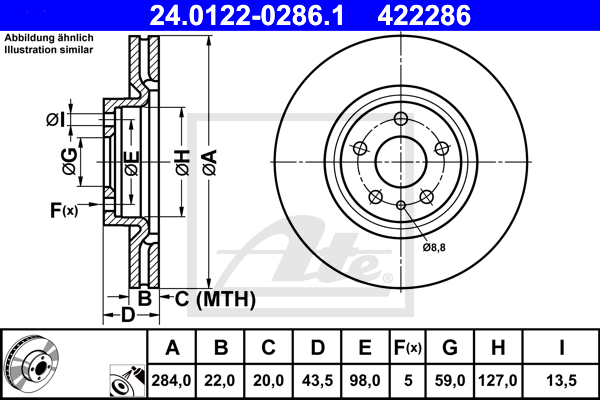 Disque de frein avant ATE 24.0122-0286.1 (X1)