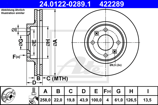 Disque de frein avant ATE 24.0122-0289.1 (X1)