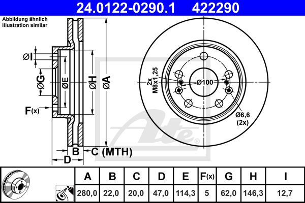 Disque de frein avant ATE 24.0122-0290.1 (X1)