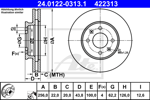 Disque de frein avant ATE 24.0122-0313.1 (X1)