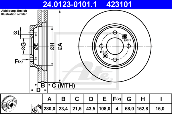 Disque de frein avant ATE 24.0123-0101.1 (X1)