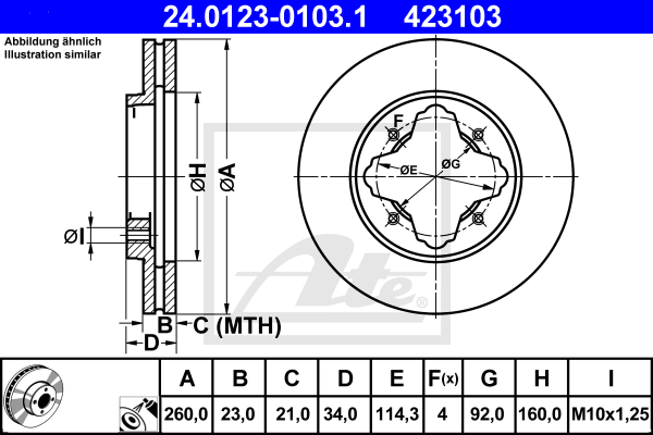 Disque de frein avant ATE 24.0123-0103.1 (X1)