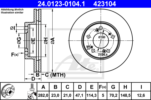 Disque de frein avant ATE 24.0123-0104.1 (X1)