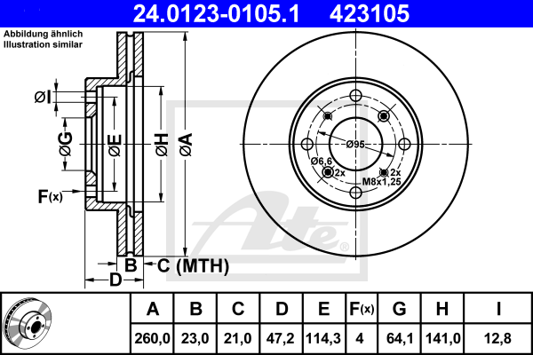 Disque de frein avant ATE 24.0123-0105.1 (X1)