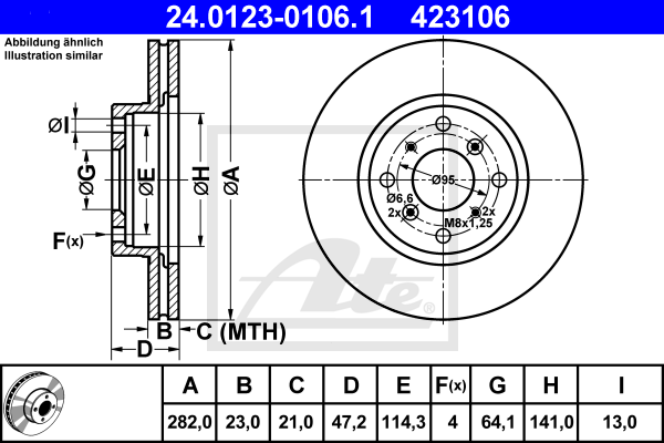 Disque de frein avant ATE 24.0123-0106.1 (X1)