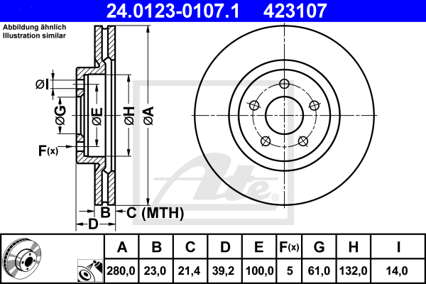 Disque de frein avant ATE 24.0123-0107.1 (X1)