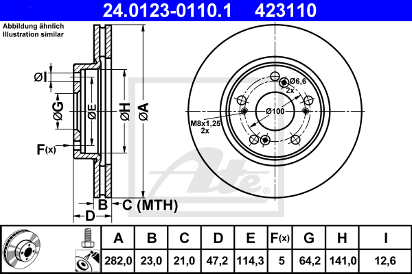Disque de frein avant ATE 24.0123-0110.1 (X1)