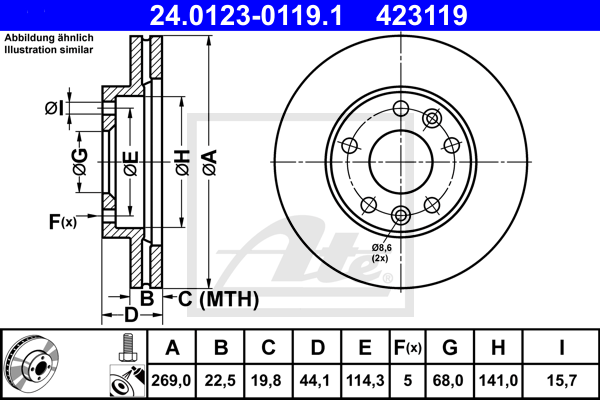 Disque de frein avant ATE 24.0123-0119.1 (X1)