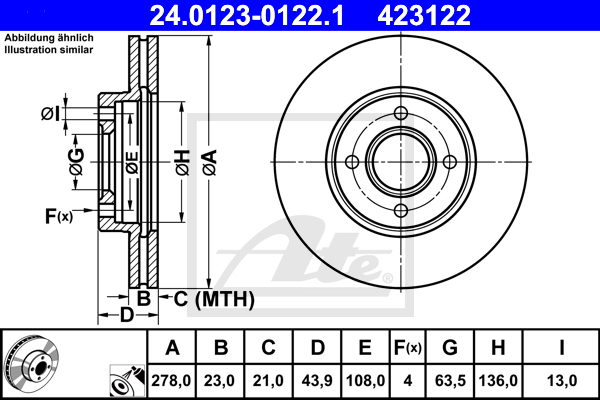 Disque de frein avant ATE 24.0123-0122.1 (X1)