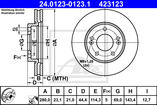 Disque de frein avant ATE 24.0123-0123.1 (X1)