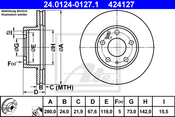 Disque de frein avant ATE 24.0124-0127.1 (X1)