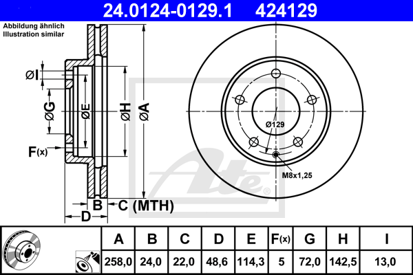 Disque de frein avant ATE 24.0124-0129.1 (X1)