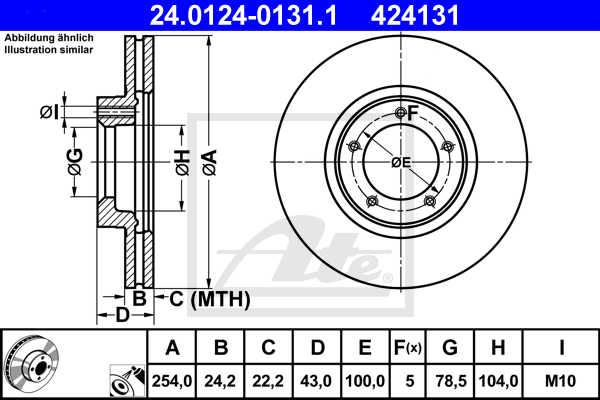 Disque de frein avant ATE 24.0124-0131.1 (X1)