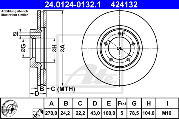 Disque de frein avant ATE 24.0124-0132.1 (X1)