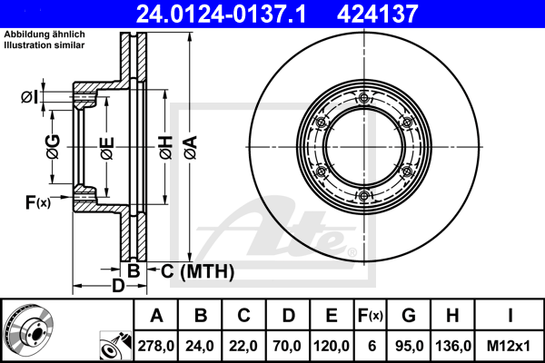 Disque de frein avant ATE 24.0124-0137.1 (X1)