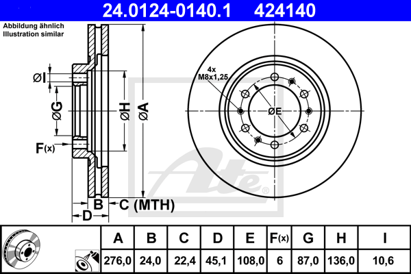 Disque de frein avant ATE 24.0124-0140.1 (X1)