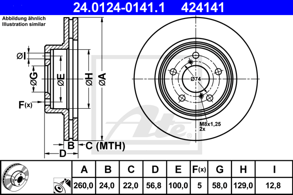 Disque de frein avant ATE 24.0124-0141.1 (X1)