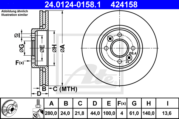 Disque de frein avant ATE 24.0124-0158.1 (X1)