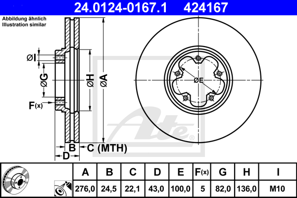 Disque de frein avant ATE 24.0124-0167.1 (X1)