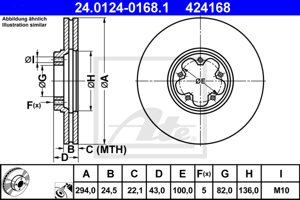 Disque de frein avant ATE 24.0124-0168.1 (X1)