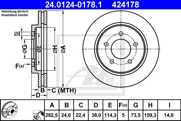 Disque de frein avant ATE 24.0124-0178.1 (X1)