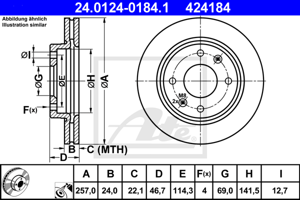 Disque de frein avant ATE 24.0124-0184.1 (X1)