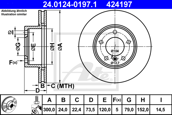 Disque de frein avant ATE 24.0124-0197.1 (X1)